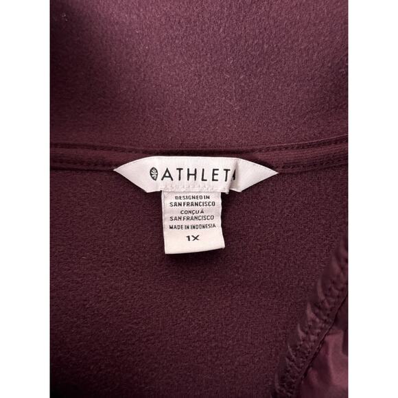 Athleta Jacket 1X Womens Cozy Sherpa Snap Pullover Wine Red Fleece Plus Size - Picture 7 of 9